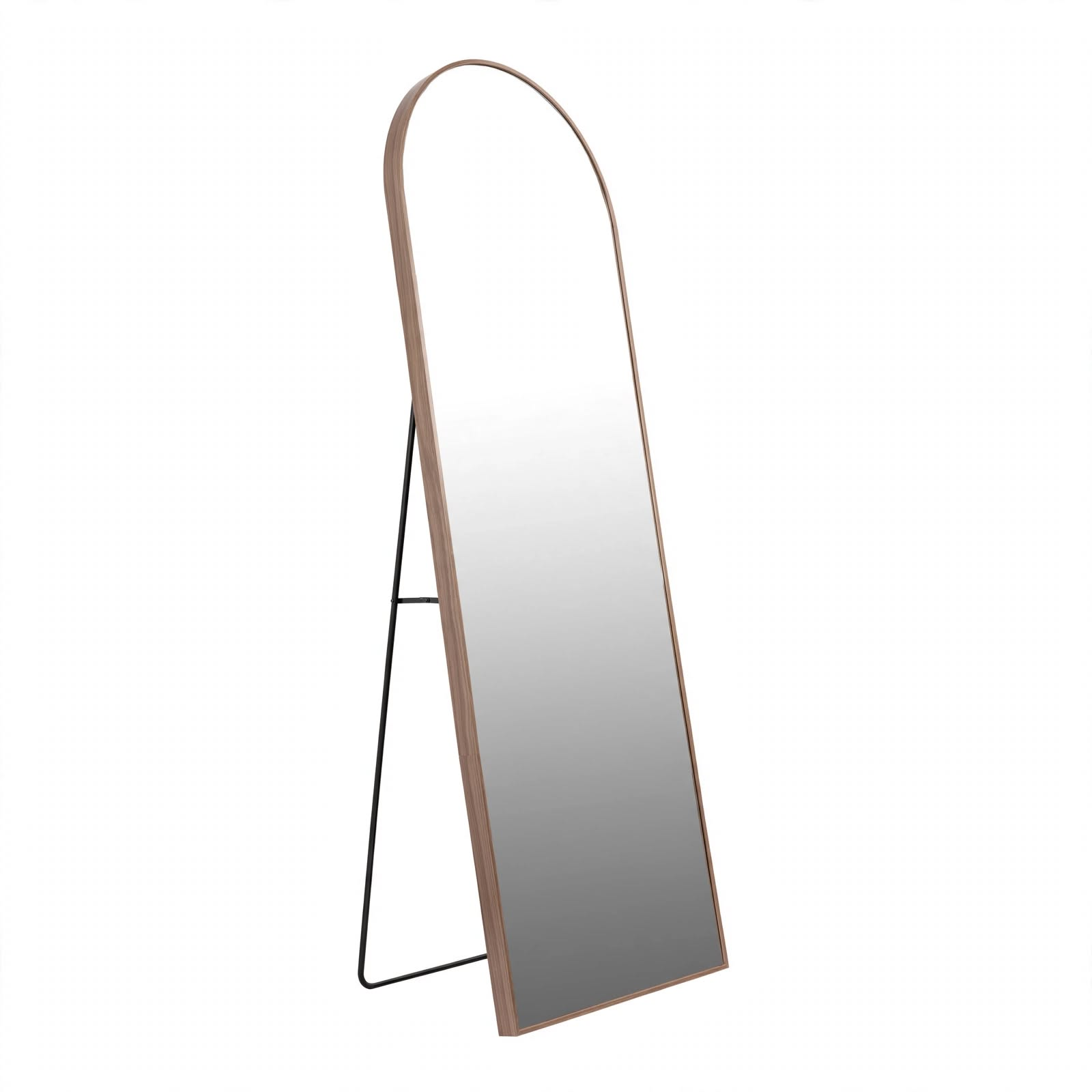 Passpiegel Arched walnut 50x150 cm, staande boogspiegel met aluminium frame in walnutkleur
