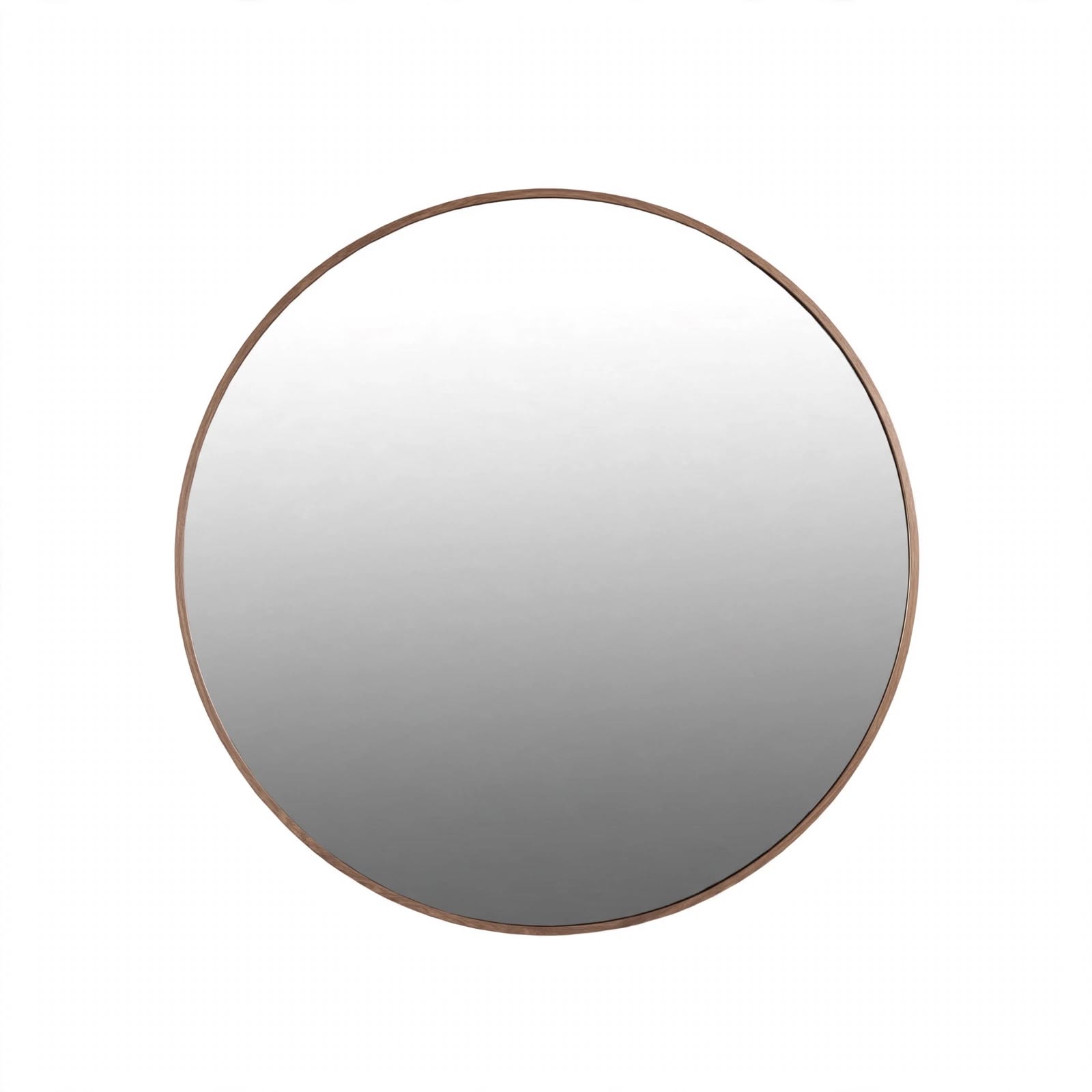 Spiegel rond walnut 80 cm, grote ronde wandspiegel met aluminium frame in walnutkleur